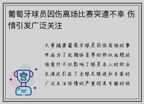 葡萄牙球员因伤离场比赛突遭不幸 伤情引发广泛关注